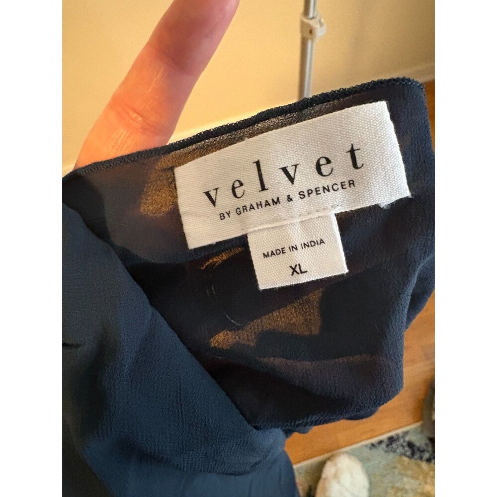 NWT Velvet by Graham & Spencer Women Navy Cream Peasant Long Sleeve Top XL - Picture 2 of 5
